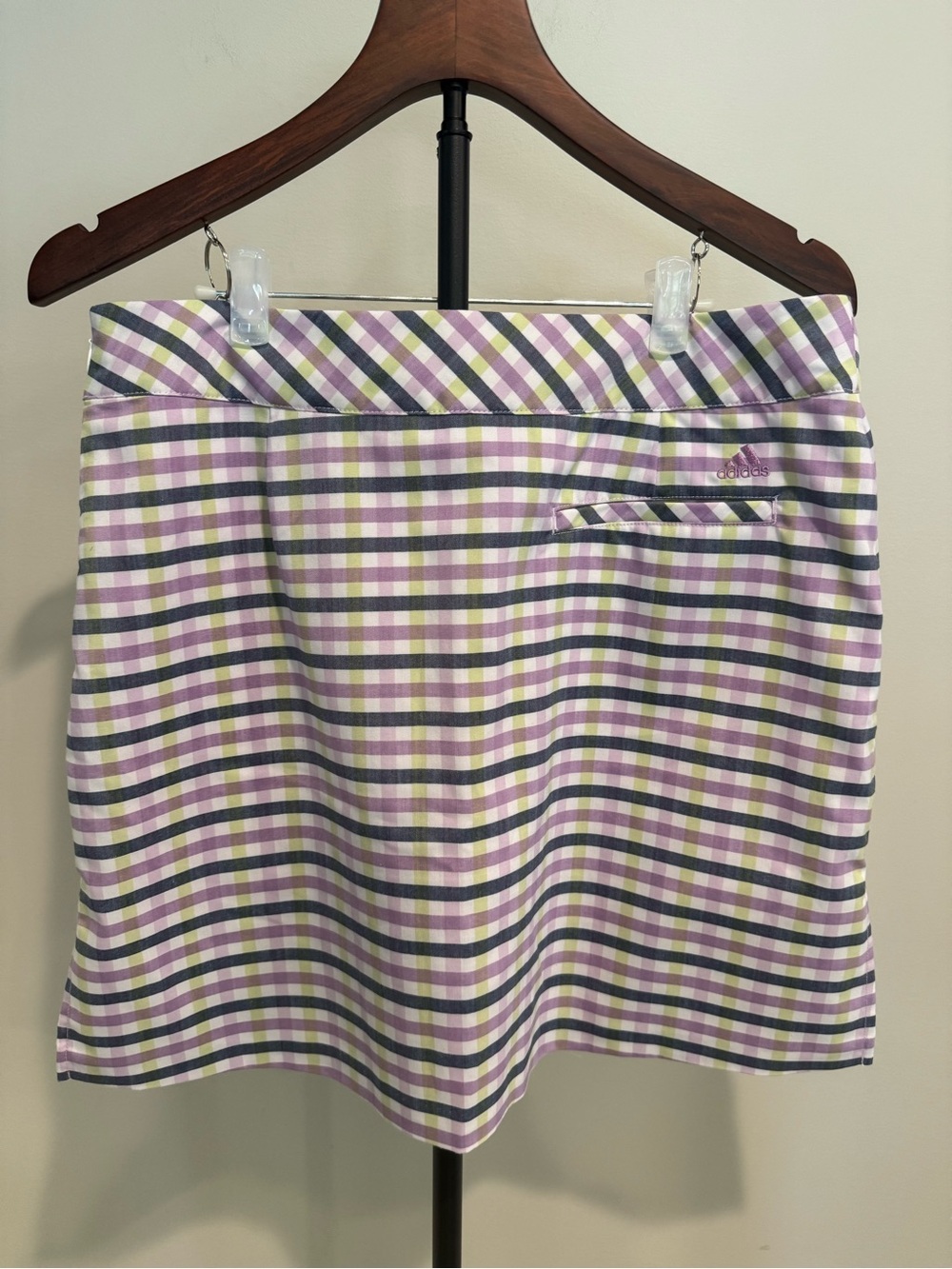 adidas Women's Gingham Mini Skirt in Purple, Green & White Golf Performance 10 - Picture 5 of 6